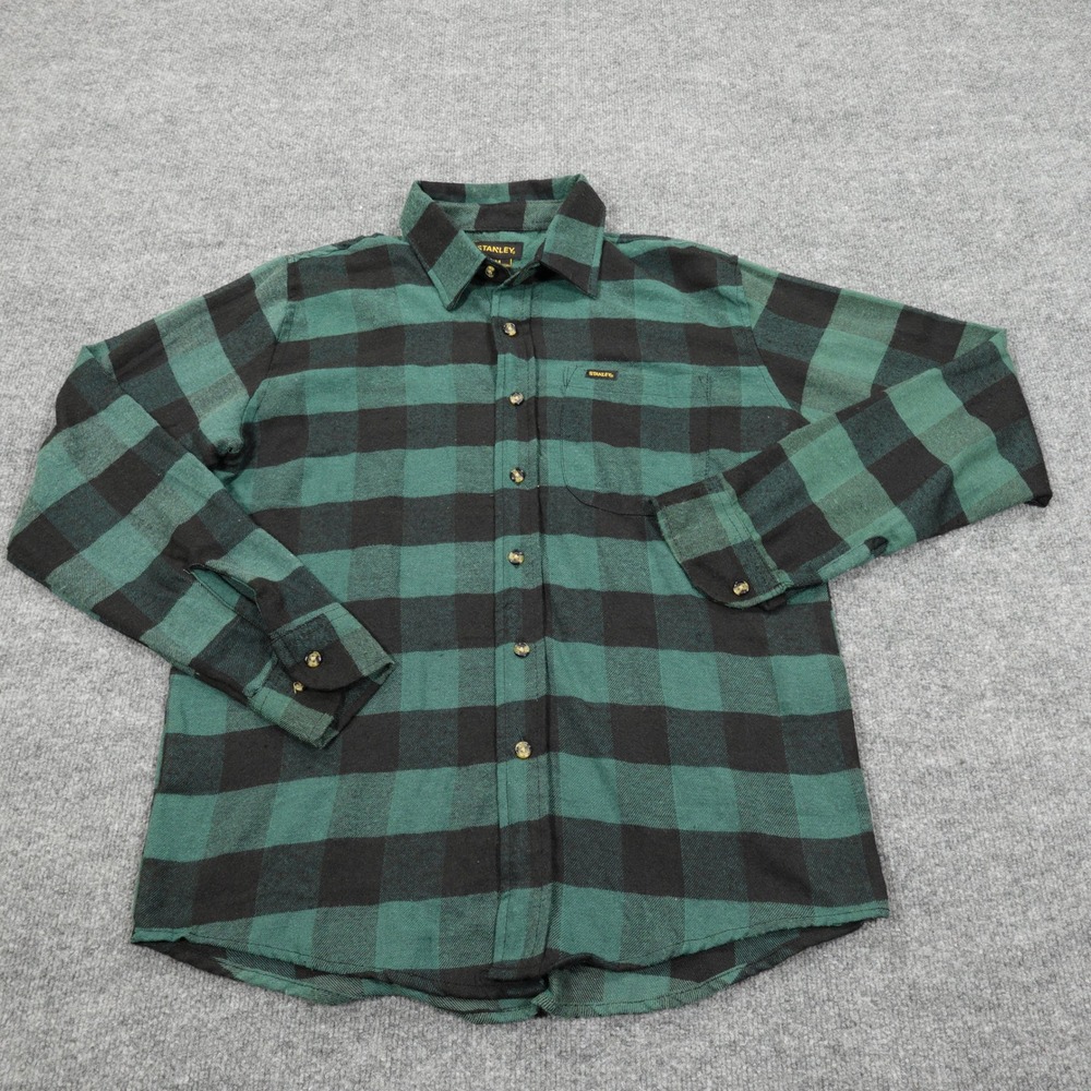 Stanley Shirt Mens Medium Green Black Buffalo Plaid Flannel Long Sleeve Workwear